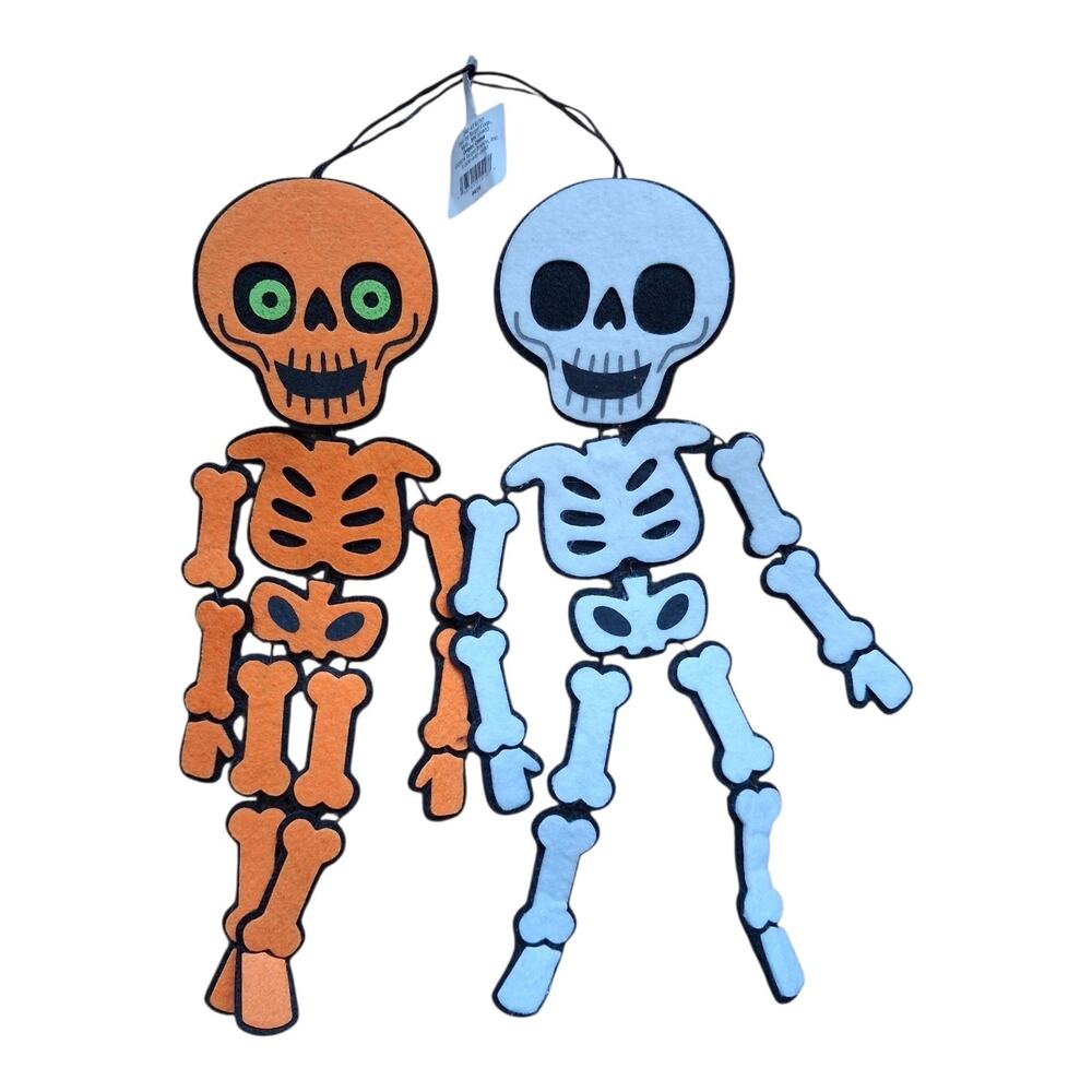 Hyde & EEK! Hanging Skeleton 2 Count Halloween Decor Orange White Glow 2 Pck NWT